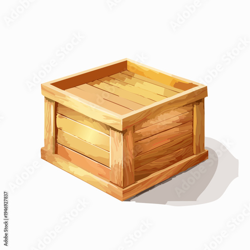 Isolated illustration of an empty wooden storage crate box, perfect for packaging, shipping, and delivery needs