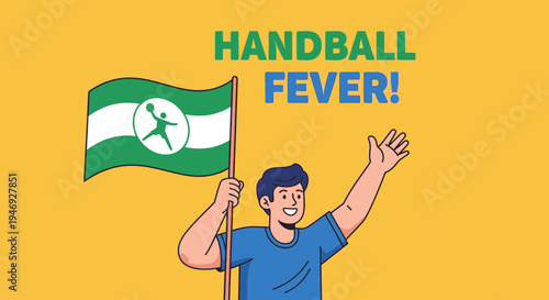 Enthusiastic Handball Fan Celebrating Victory With His Team's Flag in Hand