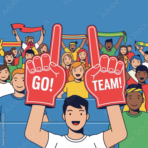 Enthusiastic Spectators Celebrate with Fanaticism at a Sporting Event Showing Team Spirit and Pride