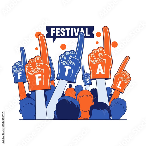 Enthusiastic Spectators Celebrating A Festival Event With Foam Fingers And Excitement