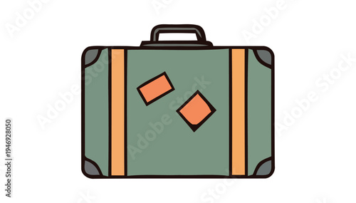 Simple green luggage with orange accents and two pockets