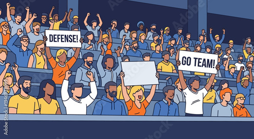 Enthusiastic Spectators Cheer in Stadium, Expressing Support and Team Spirit Visually