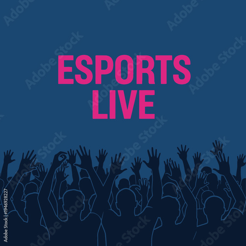 Enthusiastic Spectators Watching Esports Live Event with Elevated Hands Silhouette
