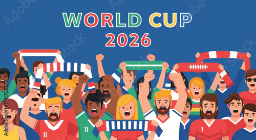Enthusiastic Supporters Cheerfully Celebrate World Cup 2026 In Vibrant Illustration