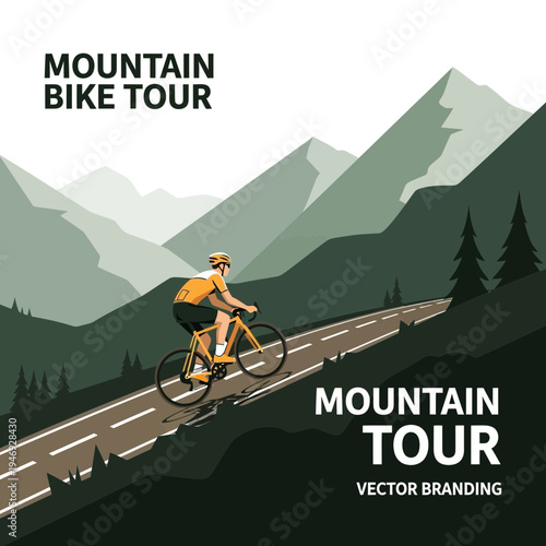 Epic Mountain Cycling Adventure: A Rider Ascends a Winding Road, Breathtaking Landscape Ahead