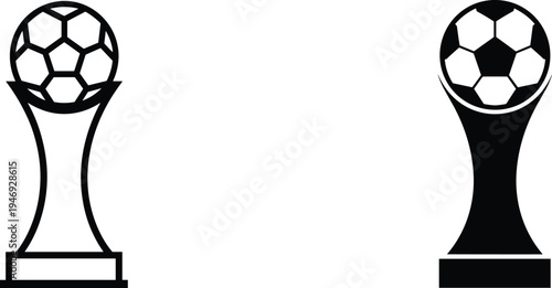Soccer trophy cup icon set football championship award silhouette vector sport winner prize symbol isolated black tournament illustration