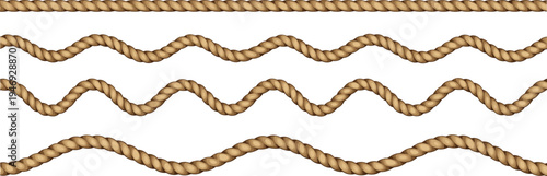 Twisted rope border set nautical cord decorative frame marine rope line vector illustration sailing knot pattern isolated design