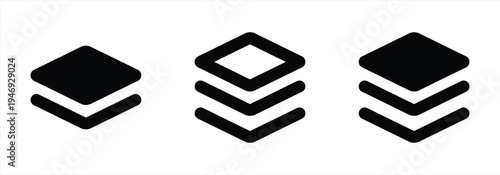 Layers icon set. Logo layers, levels, tiers, sheets icons. Fabric floor layers symbol absorbent of material stack vector. Surface levels technology for business