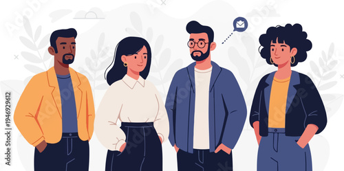 Diverse group of people with a hint of digital communication in their midst