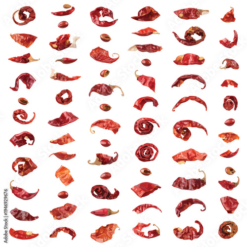 Photorealistic Dried Red Chili Pepper Flakes Set Vector Illustration