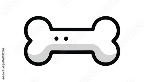 Simple white dog bone icon with black outline and eyes