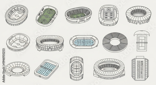 Collection of Stadium Illustrations - Architectural Designs and Sports Venues.