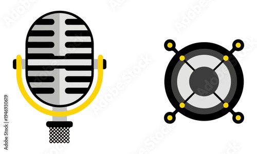 Vintage Microphone and Speaker Icons for Music and Podcasting