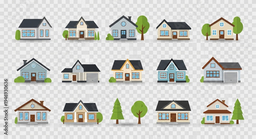 Collection of Charming House Illustrations for Real Estate and Design.