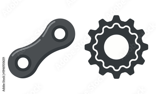 Bicycle chain link and sprocket gear icon on white background