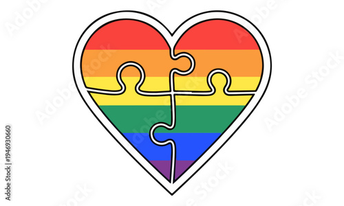 LGBT Rainbow Heart Puzzle Pieces Icon Isolated on White