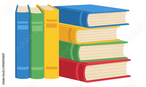 Stacked and Standing Multi-Colored Books Vector Illustration