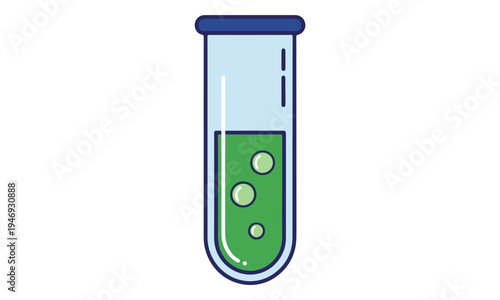 Chemistry Test Tube Icon with Green Liquid and Bubbles