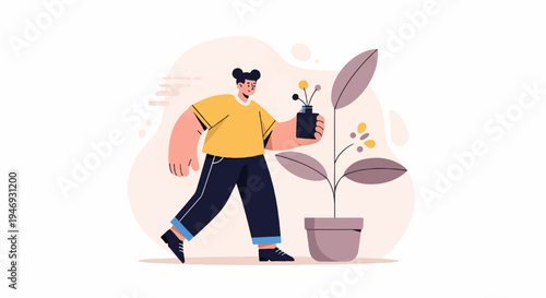 Person with a plant in a pot, illustration