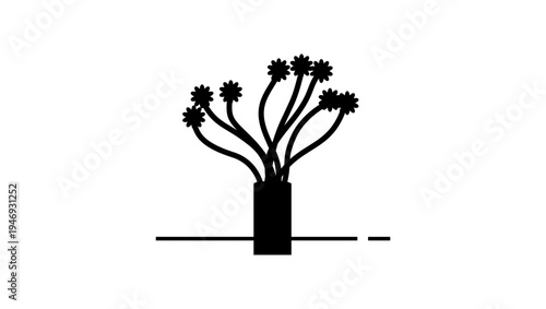 a bouquet of flowers in a vase, black isolated silhouette