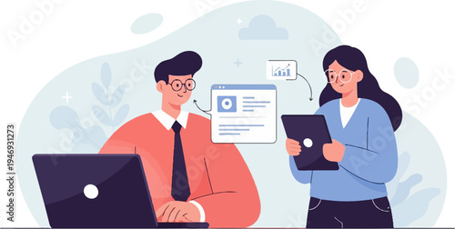 Diverse team collaborates digitally, analyzing data and sharing insights on devices
