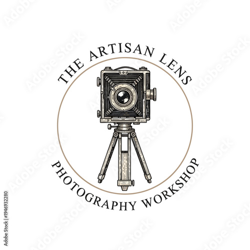Vintage Camera Tripod Photography Workshop Logo Design