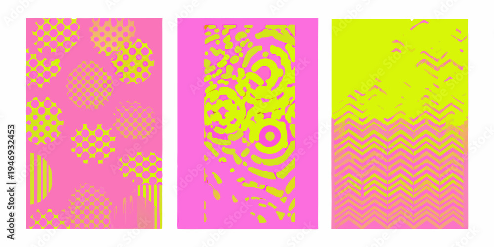 Obraz premium Three vibrant abstract panels with bold patterns and neon colors