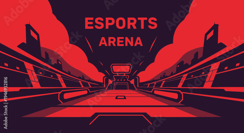 Esports Arena in Modern Red and Black Perspective View for Gaming Enthusiasts