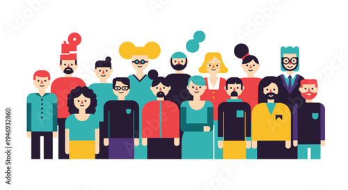 A diverse and quirky group of colorful cartoon characters with unique hairstyles and outfits standing together as a team.