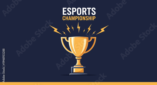 Esports Championship Trophy Illustration With Golden Cup and Lightning Elements