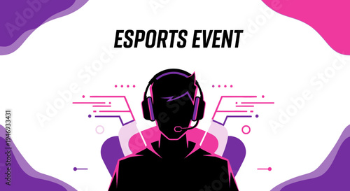 Esports Event Concept With Gamer Silhouette and Digital Interface Design