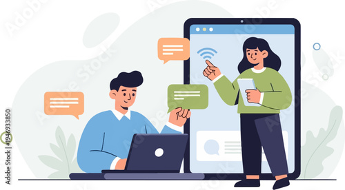 Diverse team collaborating virtually, sharing ideas via digital platforms and instant messaging for effective communication