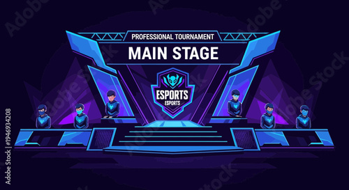 Esports Tournament Main Stage Design For Professional Gaming Championship Contest Illustration