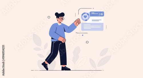 Flat illustration of a person interacting with a digital interface