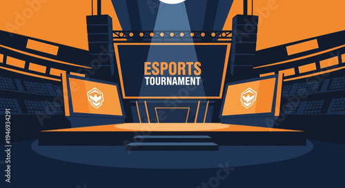 Esports Tournament Venue Illustration Depicting a Gaming Arena Ready For Competition Display