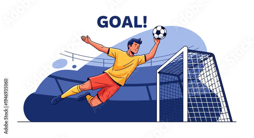 Exciting Soccer Action: Goalie Diving To Save Ball In Dramatic Sports Illustration