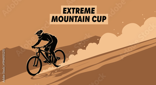 Extreme Mountain Biking Competition Depicted In A Bold And Dynamic Illustration