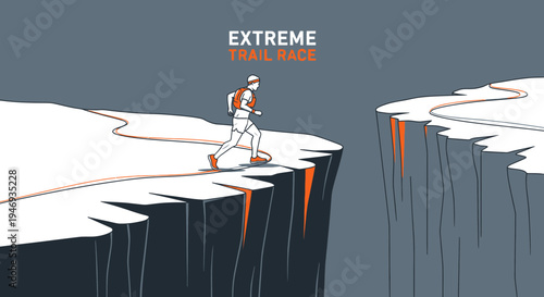 Extreme Runner Embarks on Thrilling Trail Race Over a Rocky Cliff Edge Challenge
