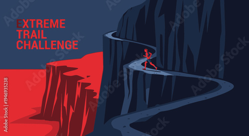 Extreme Trail Challenge Depicts Athlete Navigating Cliffside Path Through Rugged Terrain