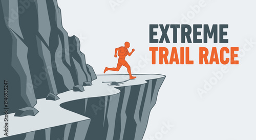 Extreme Trail Race Runner on Cliff Illustration Promoting Outdoor Adventure Activities