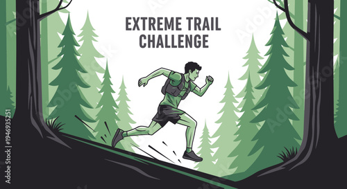 Extreme Trail Challenge Depicts Runner Navigating Forested Terrain and Uphill Ascent Scene
