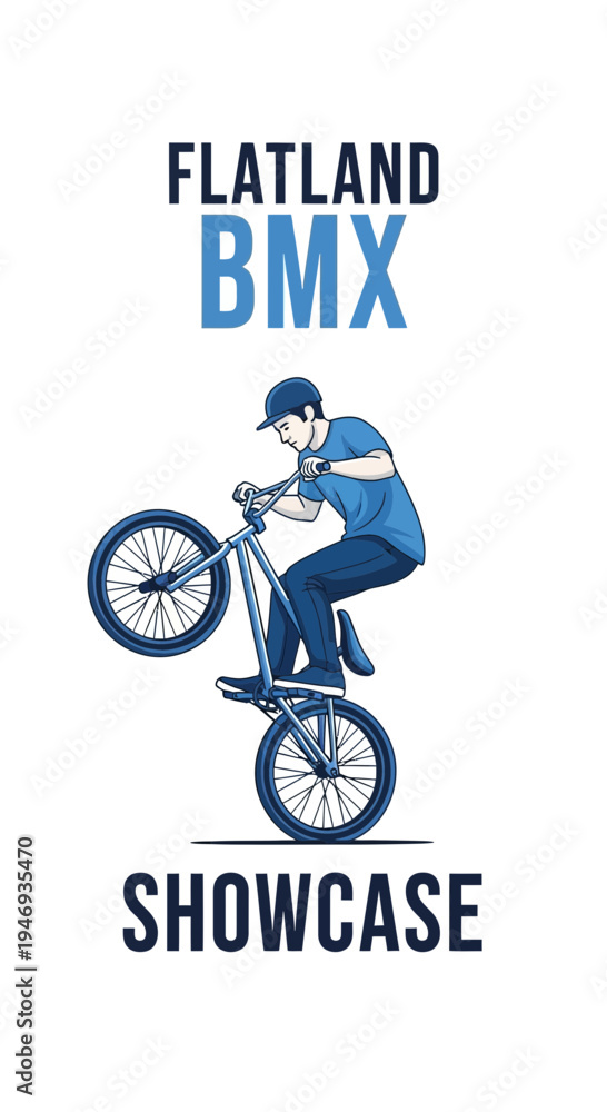 Fototapeta premium Flatland BMX Showcase: Dynamic Illustration Of Rider Performing Bicycle Stunt Against White Backdrop