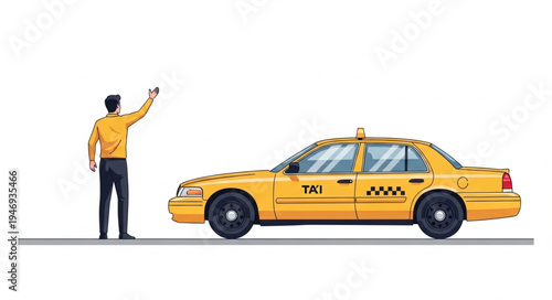 Man hailing yellow taxi cab.