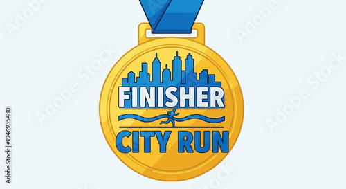 Finisher Medal City Run Emblem Showing Athletics And Urban Scenery