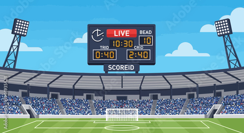 Football Stadium Illustration Depicting Game Day Atmosphere And Scoring Information