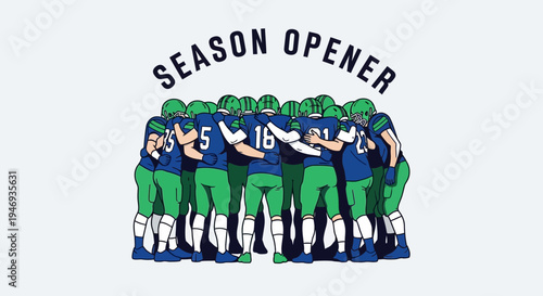 Football Team huddles before the Game, Season Opener, Victory's Goal, Togetherness and Unity