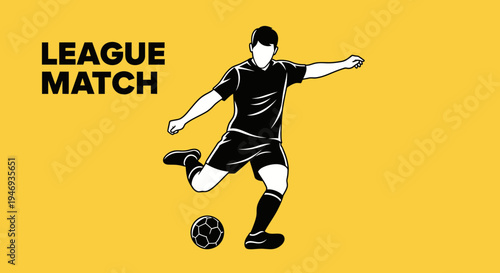 Footballer Kicking Ball Silhouette Against Yellow Backdrop for Sports League Match