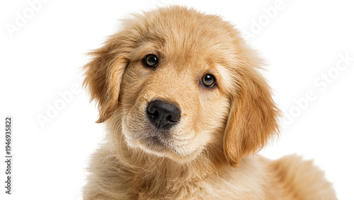 Slika na platnu Isolated fluffy golden retriever puppy with a cute head tilt and curious, endear