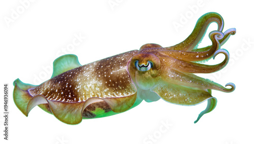 Tableau sur toile Isolated common cuttlefish swimming, showcasing its vibrant patterns and intrica