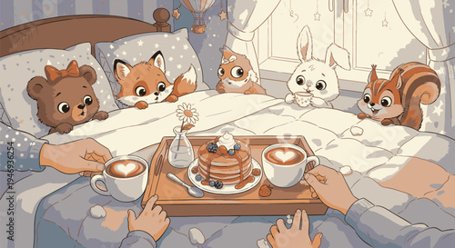 Cozy Breakfast in Bed with Woodland Friends.
